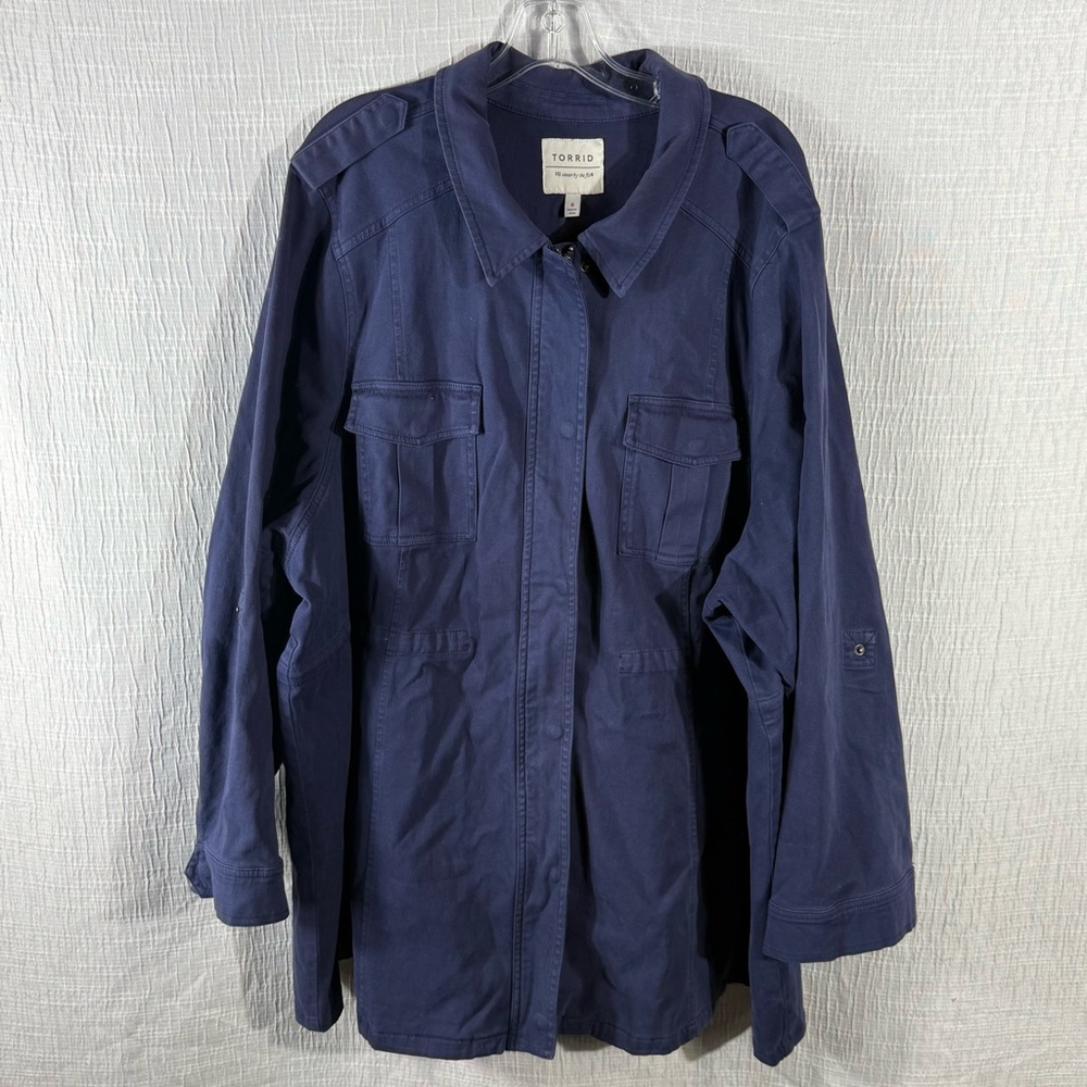 Torrid Navy Twill Anorak Utility Jacket Snap Front Stretch Plus‎ Size 6X